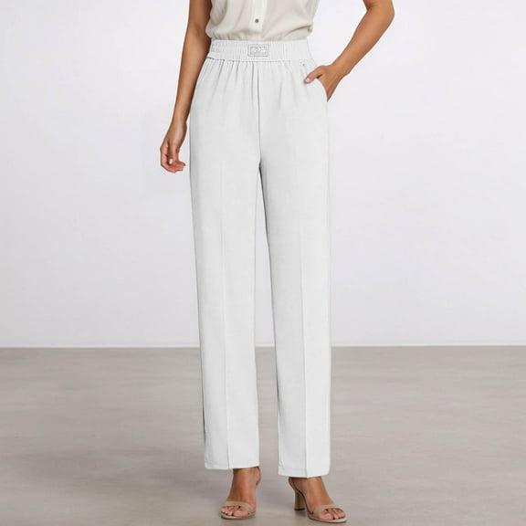 TrendOFT Wide Leg Pants Woman Stretchy Work Dress Pants Women Pull on Business Casual Slacks Trousers White XL