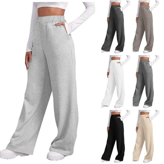 TrendOFT Wide Leg Sweatpants Women Baggy Straight Leg Open Bottom Joggers Pants Workout High Waisted Fleece Lined Yoga Pants With Pockets Grey S