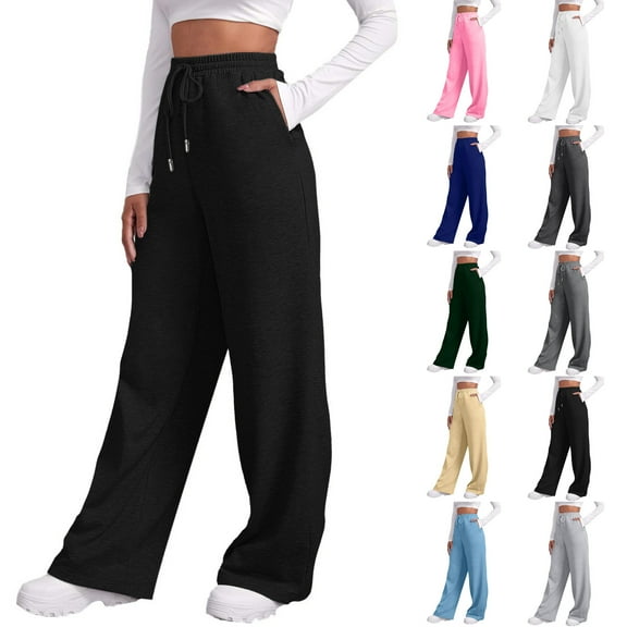 TrendOFT Wide Leg Sweatpants Women High Waisted Baggy Jooger Pants Fashion Teen Girl Drawstring Athletic Lounge Sweat Pants Blue XXXL