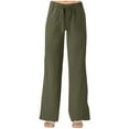 thumbnail image 1 of TrendOFT Women Wide Leg Linen Pants High Waisted Summer Casual Cotton Linen Palazzo Pants with Pockets Army Green L, 1 of 5