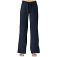 thumbnail image 1 of TrendOFT Women Wide Leg Linen Pants High Waisted Summer Casual Cotton Linen Palazzo Pants with Pockets Blue XL, 1 of 5