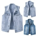 thumbnail image 1 of TrendOFT Women's Casual Denim Waistcoat Frayed Sleeveless Ripped Jacket Vest with Pockets Blue L, 1 of 7
