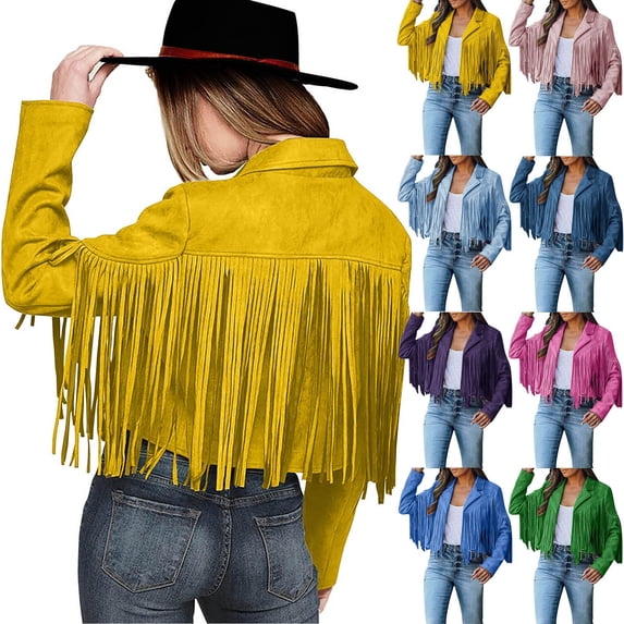 TrendOFT Women's Fringe Suede Leather Jackets Fall Fashion 2025 Tassel Motorcycle Cropped Coats Dark Blue XXXL