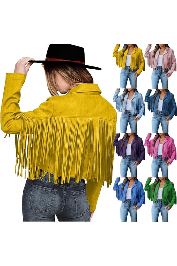 Women's Fringe Suede Leather Jackets Fall Fashion 2025 Tassel Motorcycle Cropped Coats Hot Pink XXXL