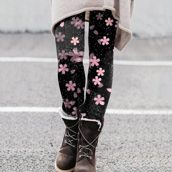 TrendOFT Women's High Waisted Yoga Leggings with Pockets Graphic Tummy Control Non See Through Workout Athletic Running Yoga Pants Pink L