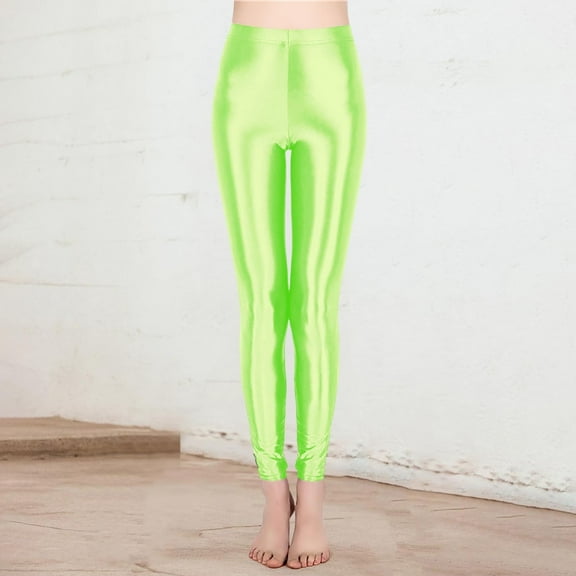 TrendOFT Women's High Waisted Yoga Pants Tummy Control Shiny Sports Tights Workout Leggings Shimmer Tights Green L