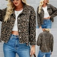 thumbnail image 1 of TrendOFT Women's Long Oversized Denim Jacket Leopard Print Boyfriend Jean Jackets Coat Brown XL, 1 of 8