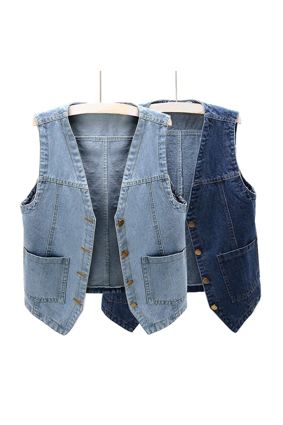 Women's Plus Size Sleeveless Button Down Jean Vest V Neck Denim Jacket Dark Blue XXXXL