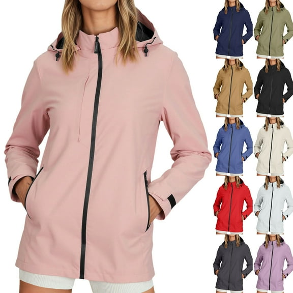 TrendOFT Women's Softshell Jacket with Hood Lined Warm Lightweight Waterproof Insulated Windbreaker Pink S