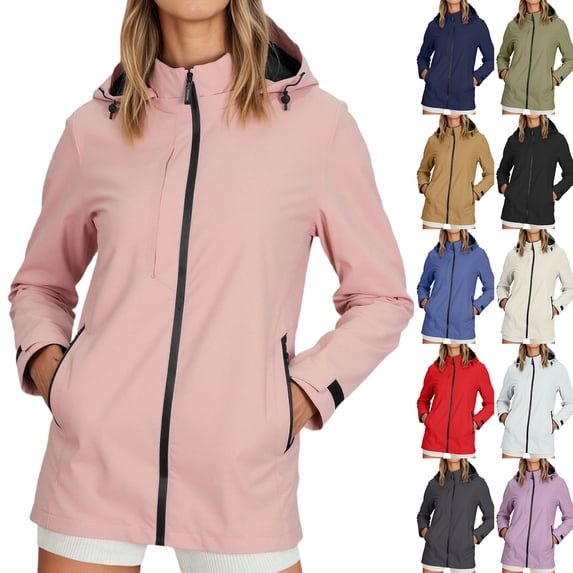 TrendOFT Women's Softshell Jacket with Hood Lined Warm Lightweight Waterproof Insulated Windbreaker White L