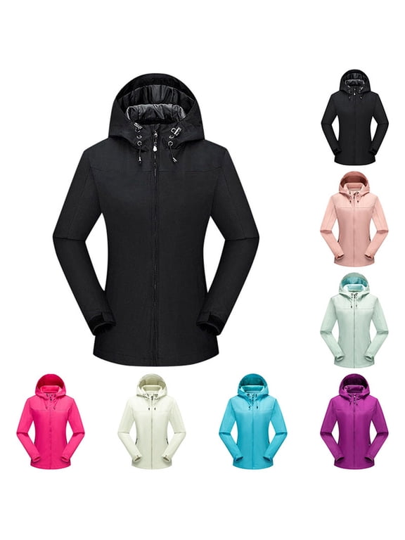 Women's Softshell Jacket with Hood Waterproof Lightweight Windbreaker Windproof Rain Shell Jacket for Outdoor Hiking Pink M