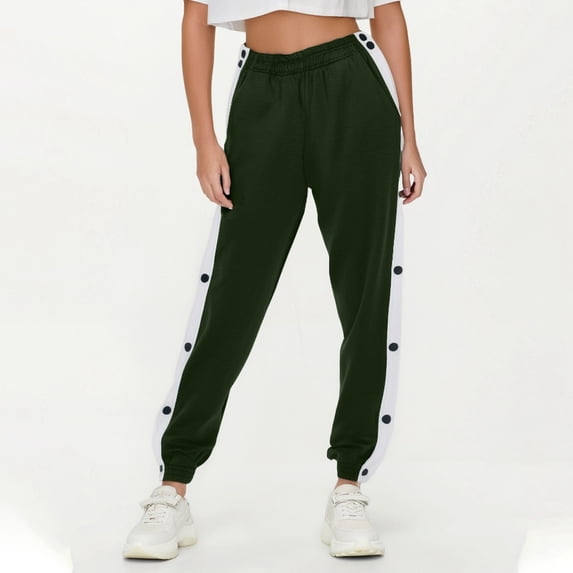 TrendOFT Women's Tear Away Pants Easy Access Adaptive Pants Post Surgery Breakaway Lounge Sweatpants with Pockets Army Green L