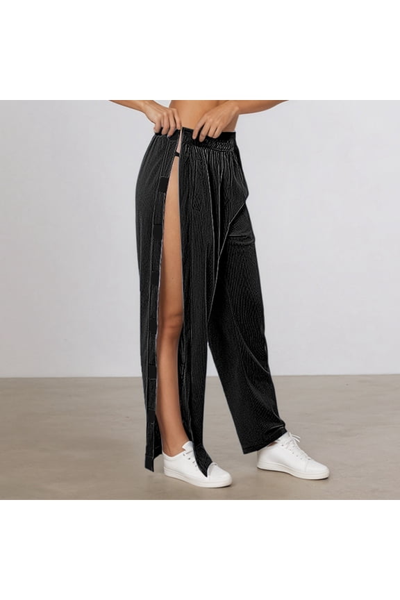 Women's Tear Away Pants Easy Access Adaptive Pants Wide Leg Post Surgery Breakaway Lounge Sweatpants with Pockets Black M