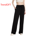 thumbnail image 1 of TrendOFT Women's Wide Leg Pants Elastic High Waisted Waffle Knit Casual Palazzo Pants Trousers with Pockets Black XL, 1 of 8