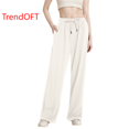 thumbnail image 1 of TrendOFT Women's Wide Leg Pants Elastic High Waisted Waffle Knit Casual Palazzo Pants Trousers with Pockets White S, 1 of 8