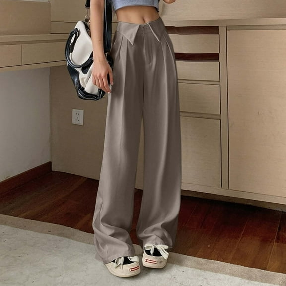 TrendOFT Women's Work Pants Wide Leg Dress Pants High Waisted Casual Business Office Pants Slacks Khaki S