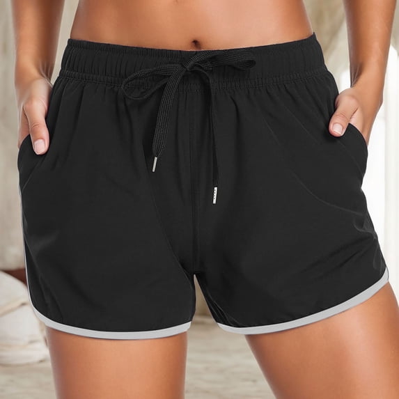 TrendOFT Womens 5" Swim Board Shorts Stretchy High Waisted Beach Shorts for Women Quick Dry UPF 50+ Swimsuit Bottoms with Liner Black XL