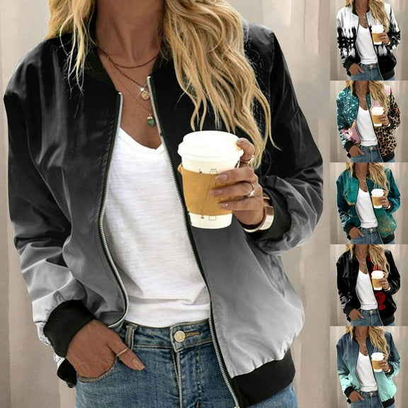 TrendOFT Womens Bomber Jackets Lightweight Zip Up Cropped Bomber Jacket 2025 Fall Casual Long Sleeve Outwear Coats White M