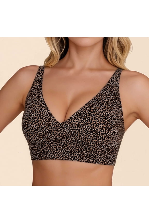 Womens Bras Leopard Push Up Support Anti-Slip Side Smoothing Comfort Workout Daily Lingerie Coffee L