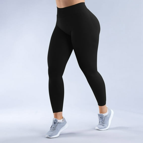 TrendOFT Womens Lifting Leggings Tummy Control High Waisted Workout Gym Seamless Yoga Pants Black M