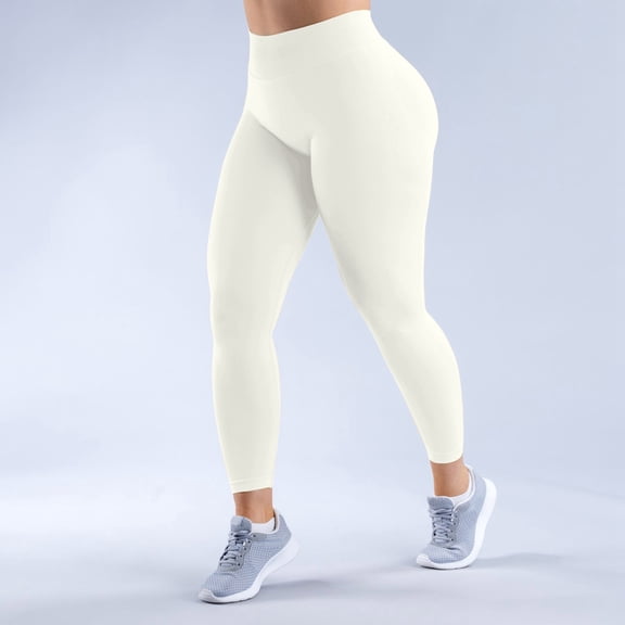 TrendOFT Womens Butt Lifting Leggings Tummy Control High Waisted Workout Gym Seamless Yoga Pants White S