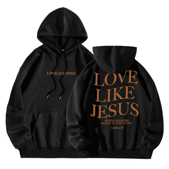 TrendOFT Womens Christian Hoodies Faith Love Like Jesus Graphic Sweatshirt Bible Verse Religious Gift Pullover Top Black M