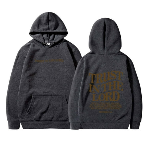 TrendOFT Womens Christian Hoodies Trust in the Lord Graphic Sweatshirt Bible Verse Religious Pullover Tops Dark Gray S