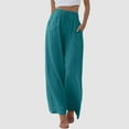 thumbnail image 1 of TrendOFT Womens Cotton Linen Palazzo Pants Flowy Wide Leg Beach Trousers with Pockets Casual Pants Sky Blue XXL, 1 of 7