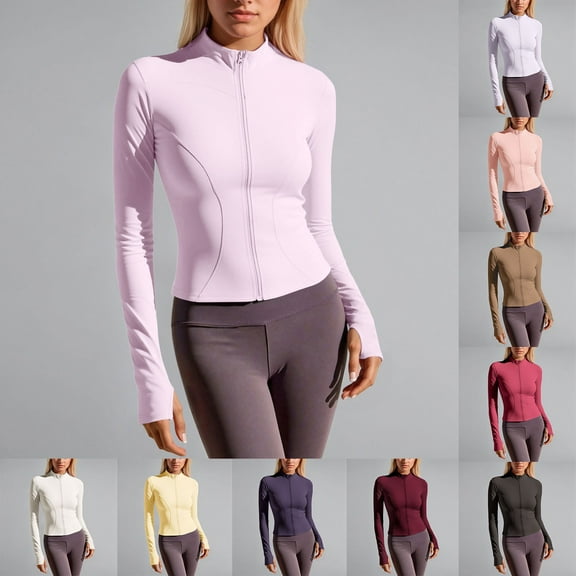 TrendOFT Womens Cropped Slim Fit Workout Jacket Weightless Track Athletic Yoga Full Zip Up Tops Beige L