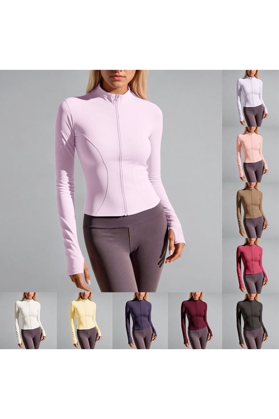 Womens Cropped Slim Fit Workout Jacket Weightless Track Athletic Yoga Full Zip Up Tops Coffee XXXL