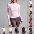 thumbnail image 1 of TrendOFT Womens Cropped Slim Fit Workout Jacket Weightless Track Athletic Yoga Full Zip Up Tops Light Pink XL, 1 of 4
