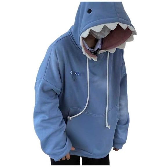 TrendOFT Womens Cute Shark Hoodies Cute Cartoon Animal Pullover Sweatshirts Long Sleeve Hooded Fall Tops For Teen Girls Streetwear Blue S