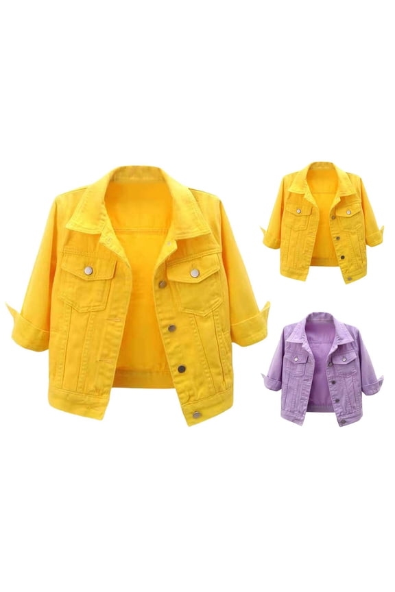 Womens Denim Jacket 3/4 Sleeve Colored Cropped Jean Jacket Color Wash Short Trucker Coat Purple M
