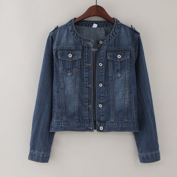 TrendOFT Womens Denim Jackets Distressed Ripped Long Sleeve Jean Jacket Fall Coats Blue XXL