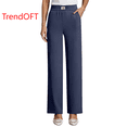 thumbnail image 1 of TrendOFT Womens Dress Pants Wide Leg Pull On Stretchy Work Pants Women High Waisted Business Casual Trousers with Pockets Dark Blue XL, 1 of 4