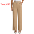 thumbnail image 1 of TrendOFT Womens Dress Pants Wide Leg Pull On Stretchy Work Pants Women High Waisted Business Casual Trousers with Pockets Khaki M, 1 of 4