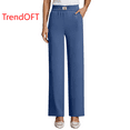thumbnail image 1 of TrendOFT Womens Dress Pants Wide Leg Pull On Stretchy Work Pants Women High Waisted Business Casual Trousers with Pockets Navy XXL, 1 of 4