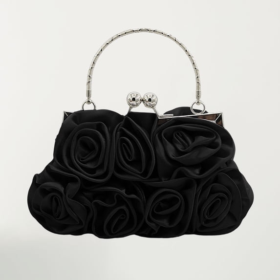 TrendOFT Womens Evening Bags Satin 14 Roses Handheld Clutch Wedding Party Formal Event Accessory Formal Clutch Black One Size