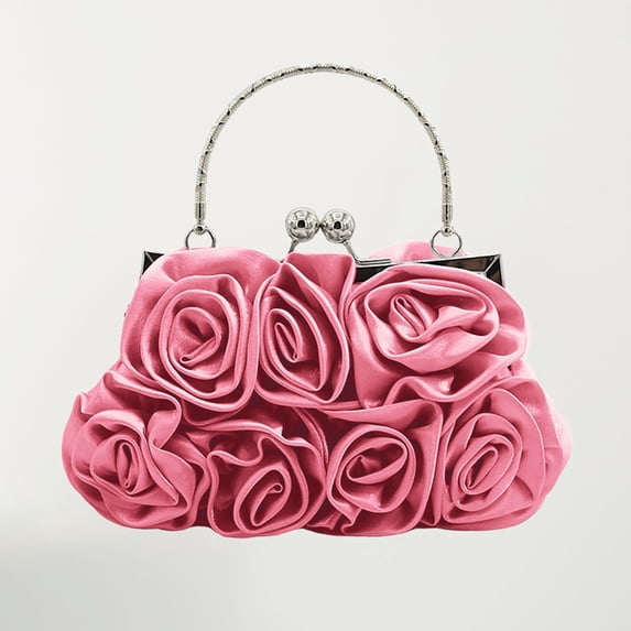 TrendOFT Womens Evening Bags Satin 14 Roses Handheld Clutch Wedding Party Formal Event Accessory Formal Clutch Pink One Size