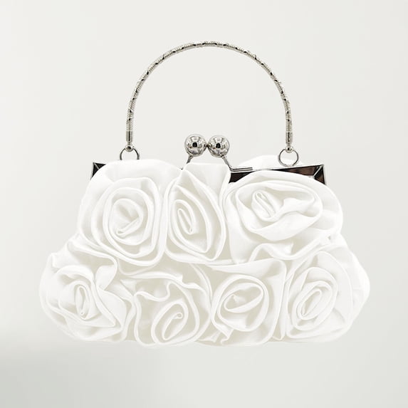 TrendOFT Womens Evening Bags Satin 14 Roses Handheld Clutch Wedding Party Formal Event Accessory Formal Clutch White One Size