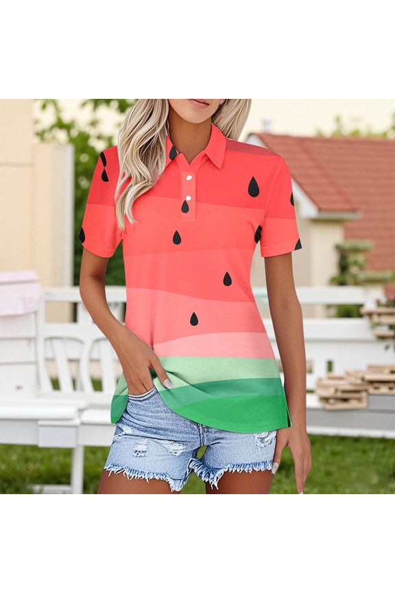 Womens Fruit Tees Watermelon Print Crew Neck Short Sleeve Casual Lightweight Summer Tops Watermelon Red XXXXXL