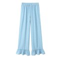 thumbnail image 1 of TrendOFT Womens Gingham Pants Cute Wide Leg Lounge Pants Y2k Plaid Ruffle Hem Elastic High Waist Baggy Trouser Light Blue S, 1 of 7