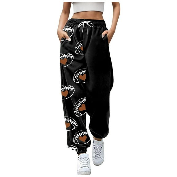 TrendOFT Womens Halloween Sweatpants Baggy Skeleton Pumpkin Print Open Bottom High Waist Joggers Athletic Gym Sweat Casual Pants Black S