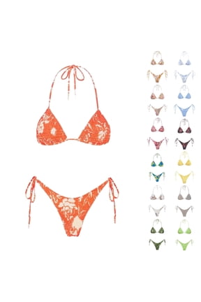 Womens Halter Bikini Set Triangle Top String Swimwear Two Piece Swimsuits Floral Push up Bathing Suit E L