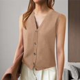 thumbnail image 1 of TrendOFT Womens Knit Vests Sleeveless V Neck Button Ribbed Casual Summer Layering Top Layering Vest Khaki S, 1 of 4