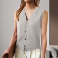 thumbnail image 1 of TrendOFT Womens Knit Vests Sleeveless V Neck Button Ribbed Casual Summer Layering Top Layering Vest Light Gray S, 1 of 4
