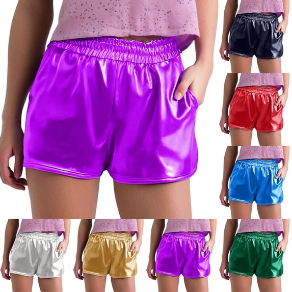 TrendOFT Womens Leather Shorts Patent Leather Nightclub Party Streetwear Shorts Shiny Hot Pants Gold S