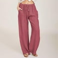 thumbnail image 1 of TrendOFT Womens Linen Pants Wide Leg High Waisted Drawstring Casual Loose Beach Pants with Pockets Watermelon Red XL, 1 of 9