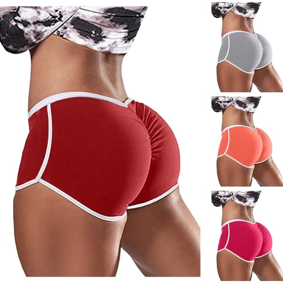 TrendOFT Womens Low Rise Stretchy Slim Fit Athletic Yoga Running Shorts Letter Print Ruched Gym Workout Fitness Sports Shorts with Pockets Breathable Quick Dry S-XL Orange L
