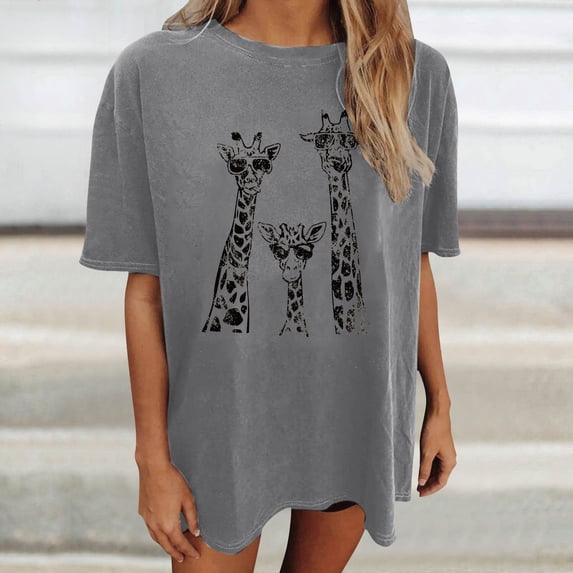 TrendOFT Womens Oversized Tees Drop Shoulder Crew Neck Short Sleeve Casual Lightweight Daily Tops Grey L